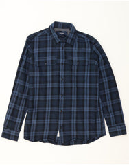 JACK & JONES Mens Flannel Shirt Large Navy Blue Check Cotton