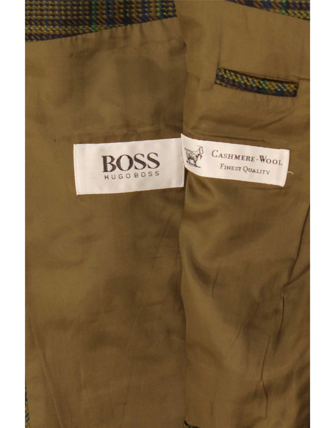 Hugo Boss Mens 2 Button Blazer Jacket UK 42 XL Khaki Check Cashmere Classic