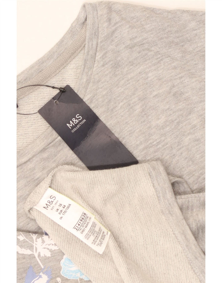 Marks & Spencer Womens Graphic Top Long Sleeve UK 16 Large Grey Floral