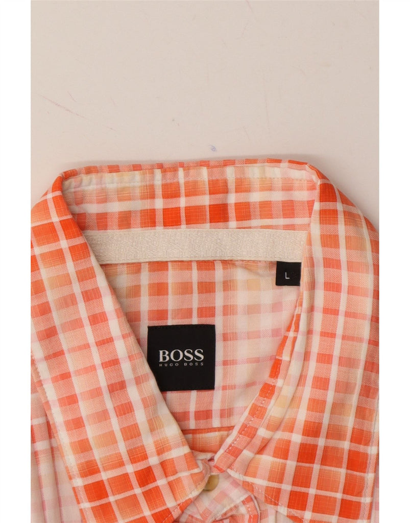 HUGO BOSS Mens Shirt Large Orange Check Cotton Vintage Hugo Boss and Second-Hand Hugo Boss from Messina Hembry 