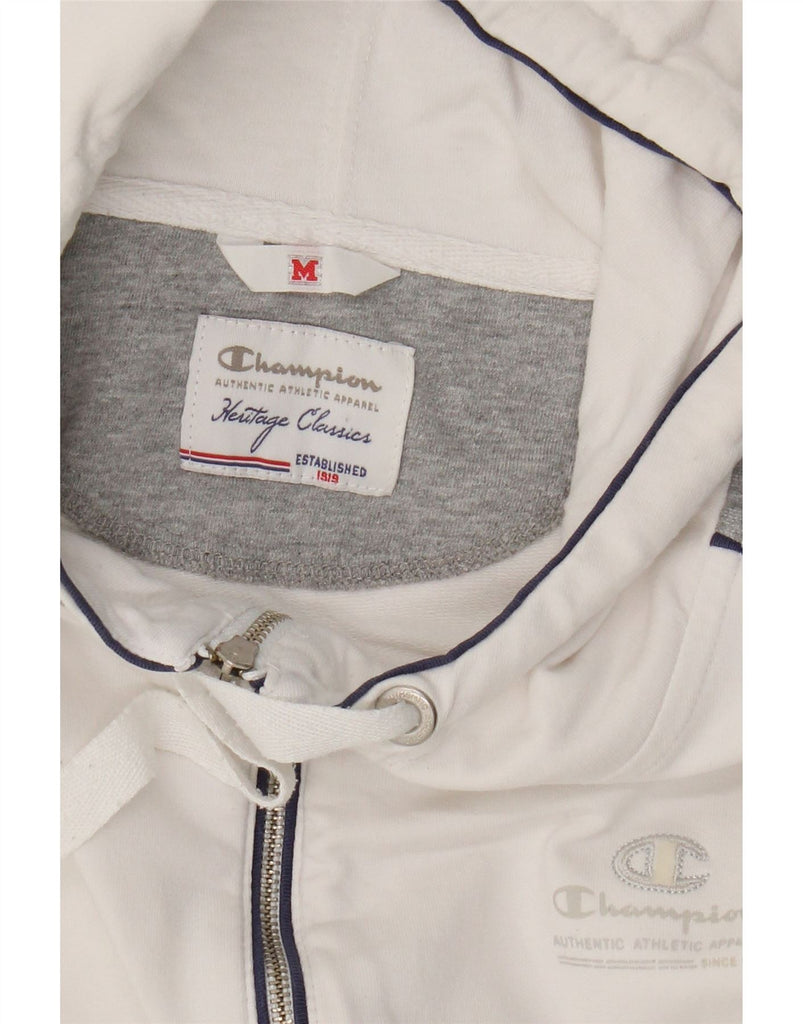 CHAMPION Womens Zip Hoodie Sweater UK 14 Medium Off White Colourblock Vintage Champion and Second-Hand Champion from Messina Hembry 
