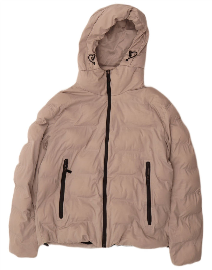 Zara Womens Hooded Padded Jacket UK 14 Large Grey Polyester