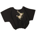 Vintage Womens Crop Blouse Top UK 16 Large Black Floral Polyester
