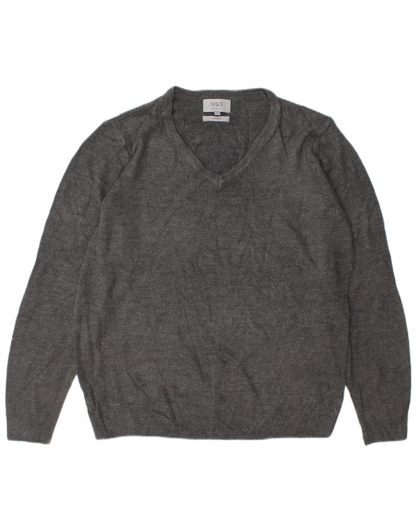 Marks & Spencer Mens V-Neck Jumper Sweater Large Grey Acrylic