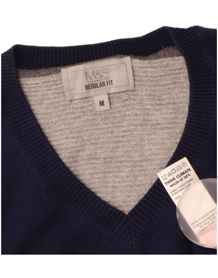 Marks & Spencer Mens Regular Fit V-Neck Jumper Sweater Medium Navy Blue