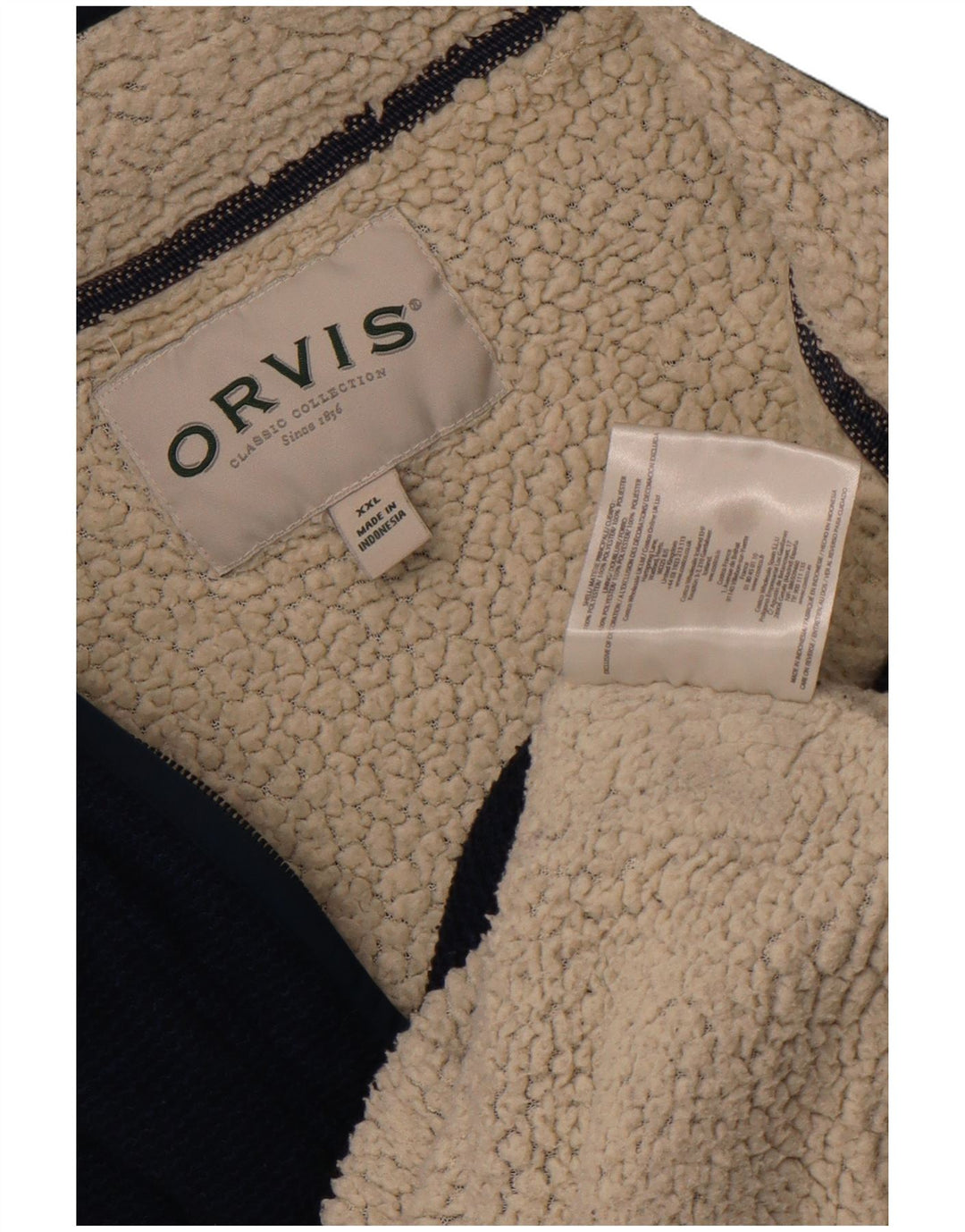 Orvis Mens Zip Neck Sherpa Sweatshirt Jumper 2XL Navy Blue Polyester