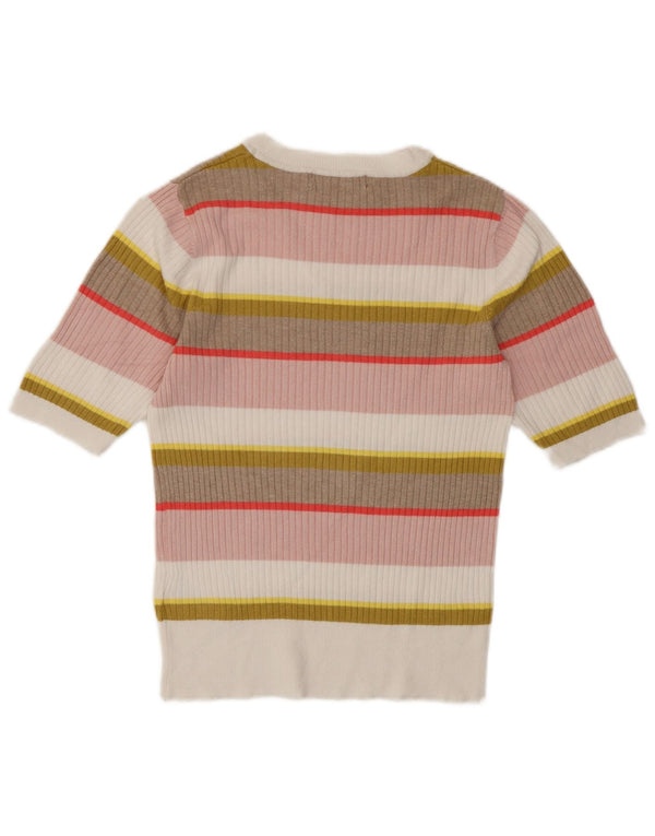 Marks & Spencer Womens Crop T-Shirt Top UK 10 Small Multicoloured Striped