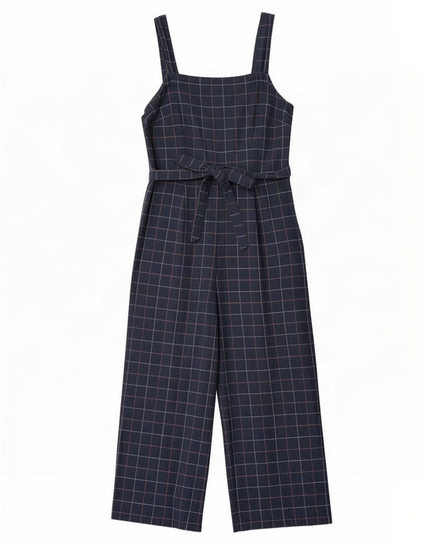 Seasalt Cornwall Womens Petite Jumpsuit UK 12 Medium Navy Blue Check Cotton