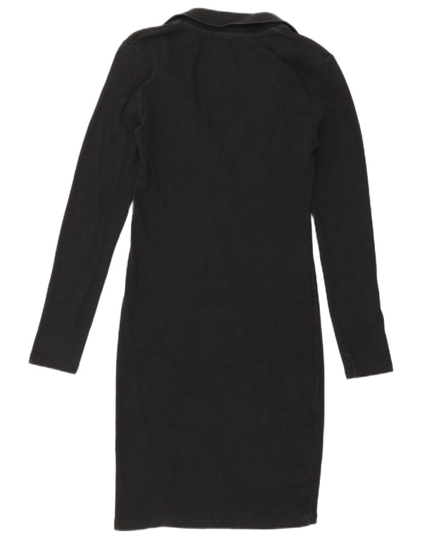 Zara Womens Long Sleeve Bodycon Dress UK 12 Medium Black Cotton