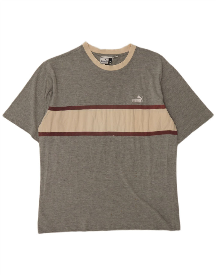 Puma Mens T-Shirt Top Medium Grey Colourblock Cotton