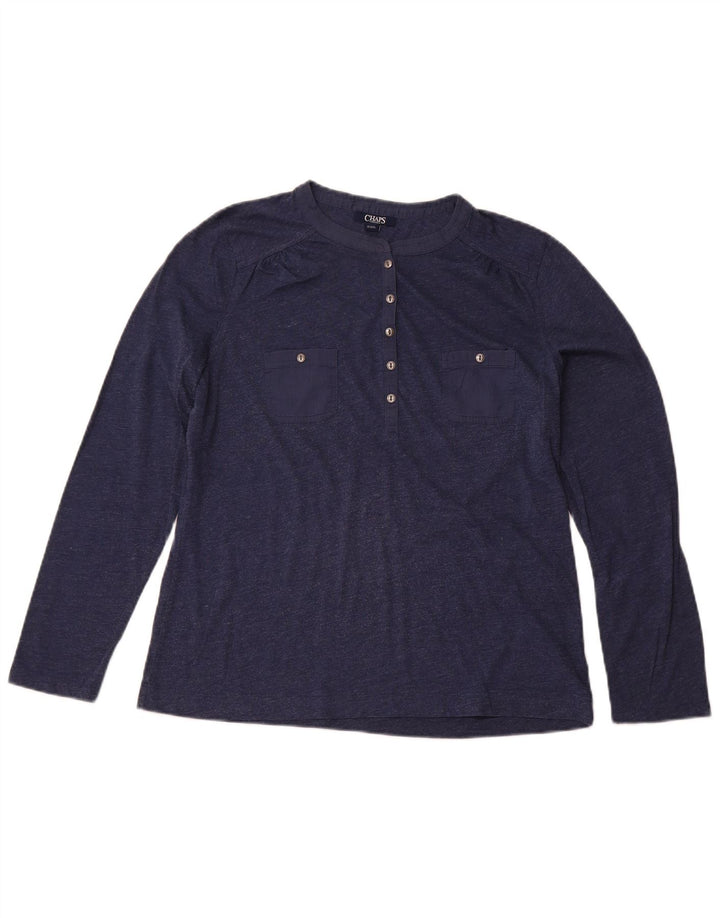 CHAPS Womens Top Long Sleeve UK 16 Large Navy Blue Cotton