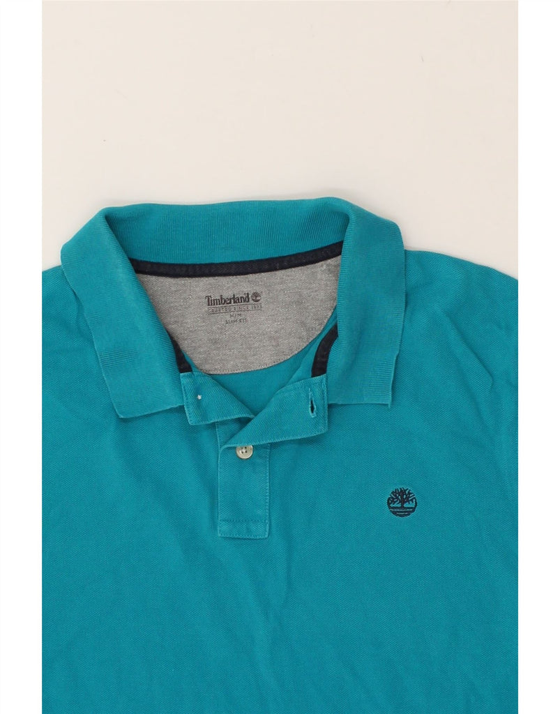 TIMBERLAND Mens Slim Fit Polo Shirt Medium Blue Cotton | Vintage Timberland | Thrift | Second-Hand Timberland | Used Clothing | Messina Hembry 