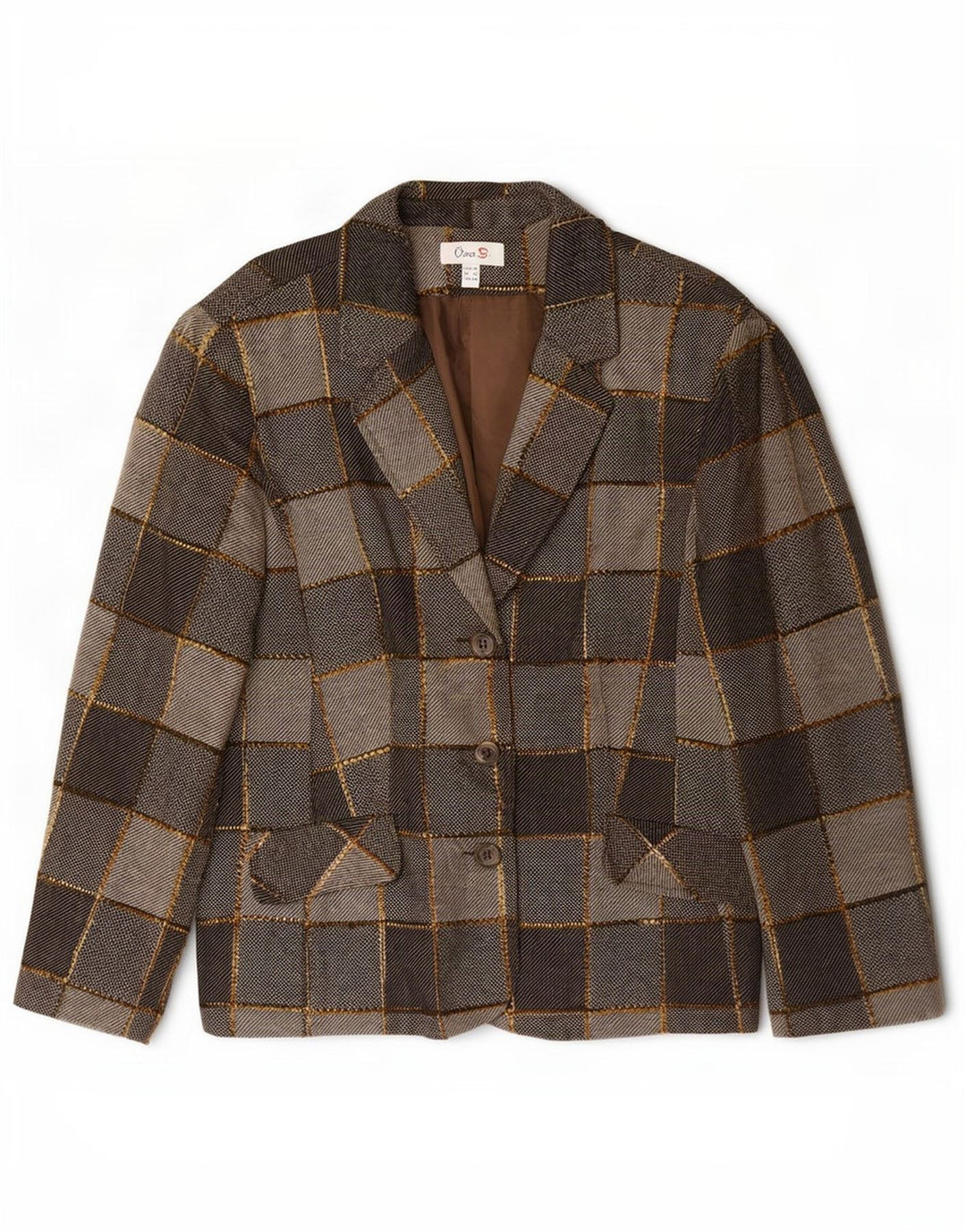 Oscar B Womens 3 Button Blazer Jacket UK 20 2XL Grey Patchwork Polyester