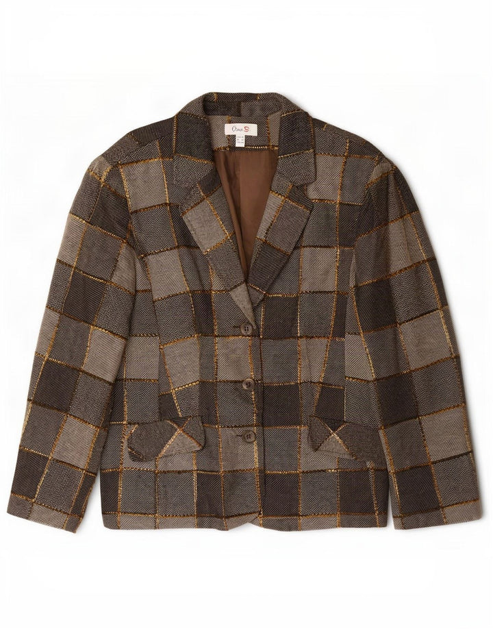 Oscar B Womens 3 Button Blazer Jacket UK 20 2XL Grey Patchwork Polyester