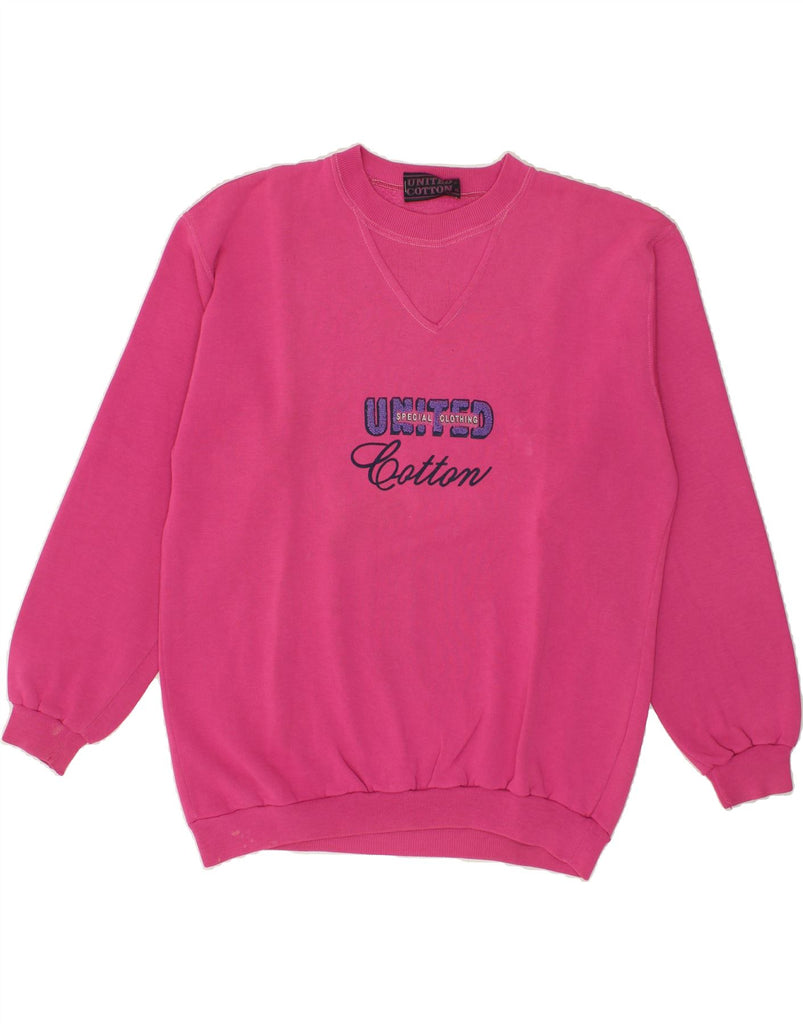 UNITED COTTON Mens Graphic Sweatshirt Jumper Large Pink Cotton | Vintage United Cotton | Thrift | Second-Hand United Cotton | Used Clothing | Messina Hembry 