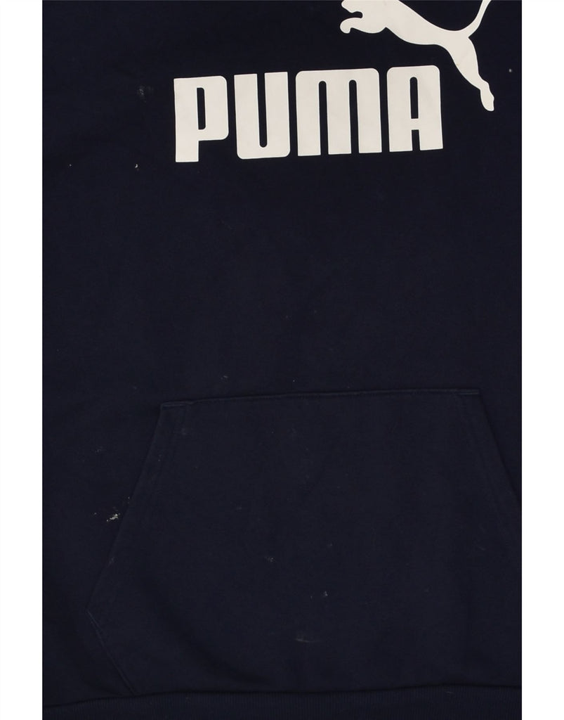 PUMA Mens Graphic Hoodie Jumper Medium Navy Blue Cotton | Vintage Puma | Thrift | Second-Hand Puma | Used Clothing | Messina Hembry 