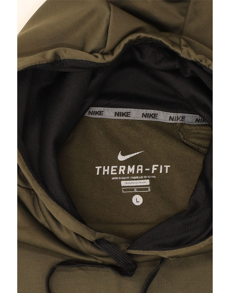 NIKE Mens Therma-Fit Hoodie Jumper Large Khaki Colourblock Polyester Vintage Nike and Second-Hand Nike from Messina Hembry 