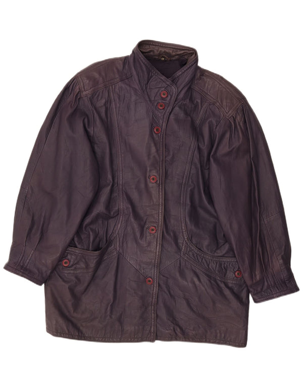 VINTAGE Womens Leather Coat EU 48 2XL Purple Leather