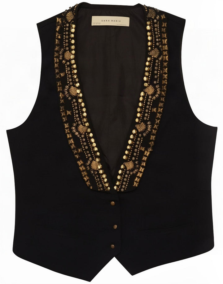 Zara Womens Waistcoat UK 12 Medium Black Cotton