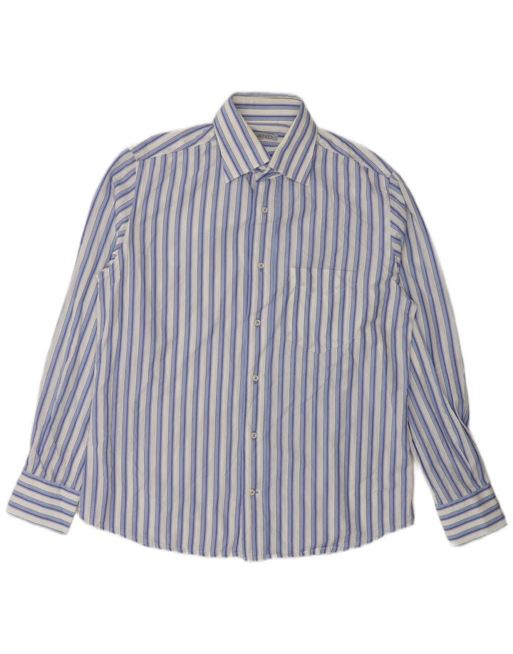 And Mens Shirt Size 40 Medium Blue Striped Cotton