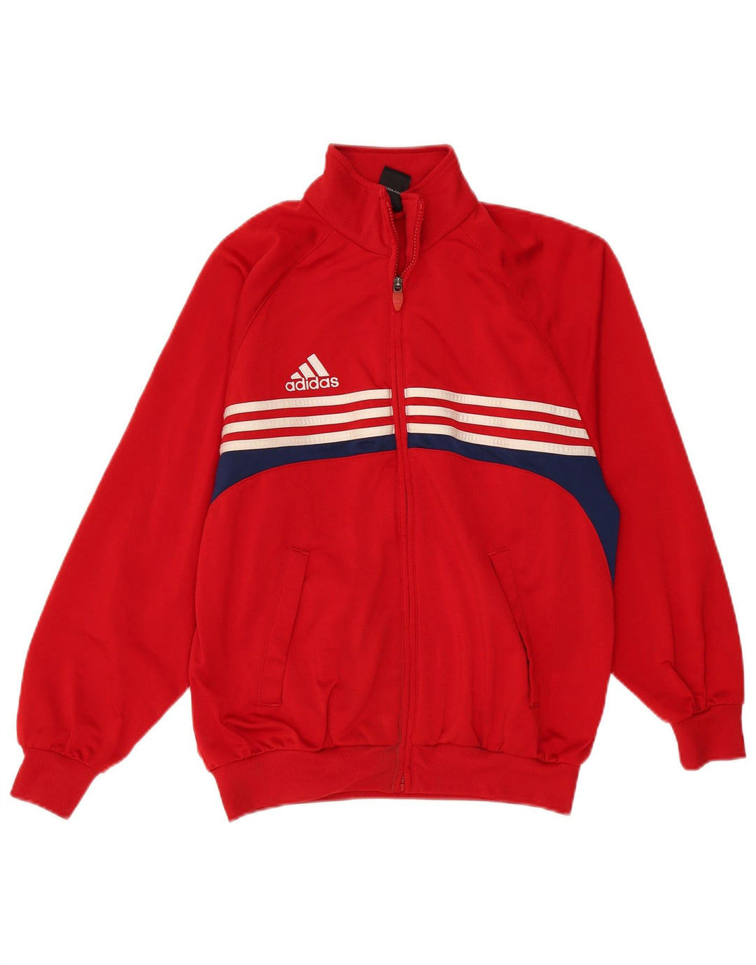 Adidas Boys Tracksuit Top Jacket 13-14 Years Red Colourblock Polyester