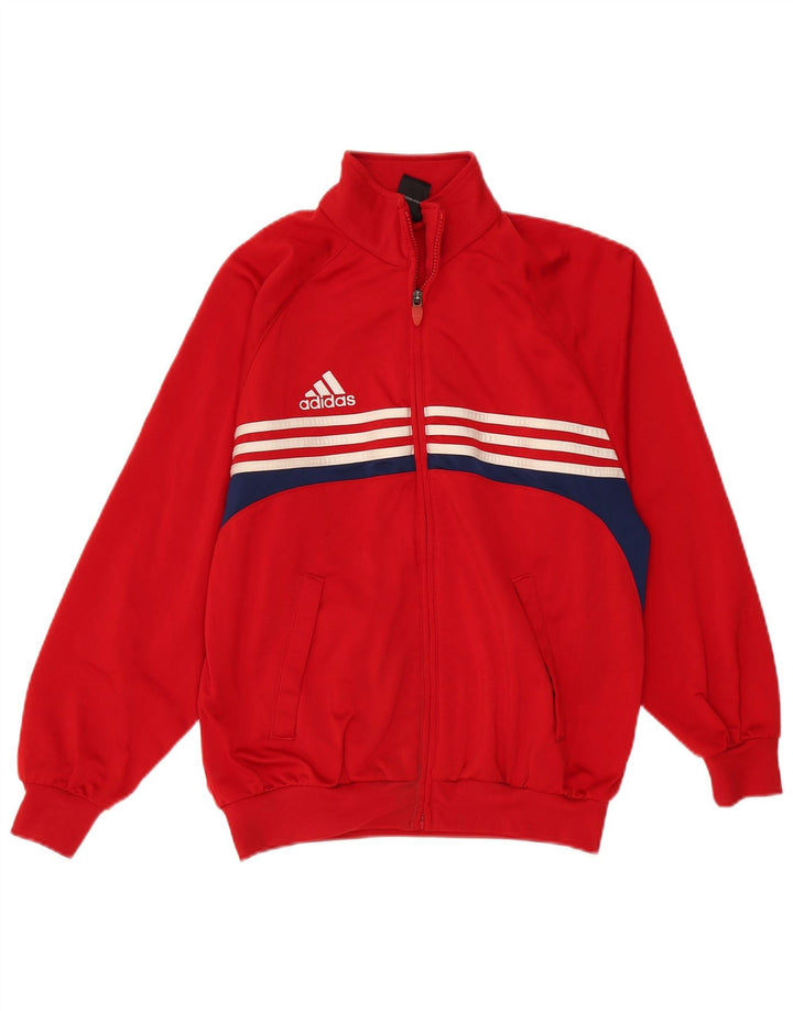 Adidas Boys Tracksuit Top Jacket 13-14 Years Red Colourblock Polyester