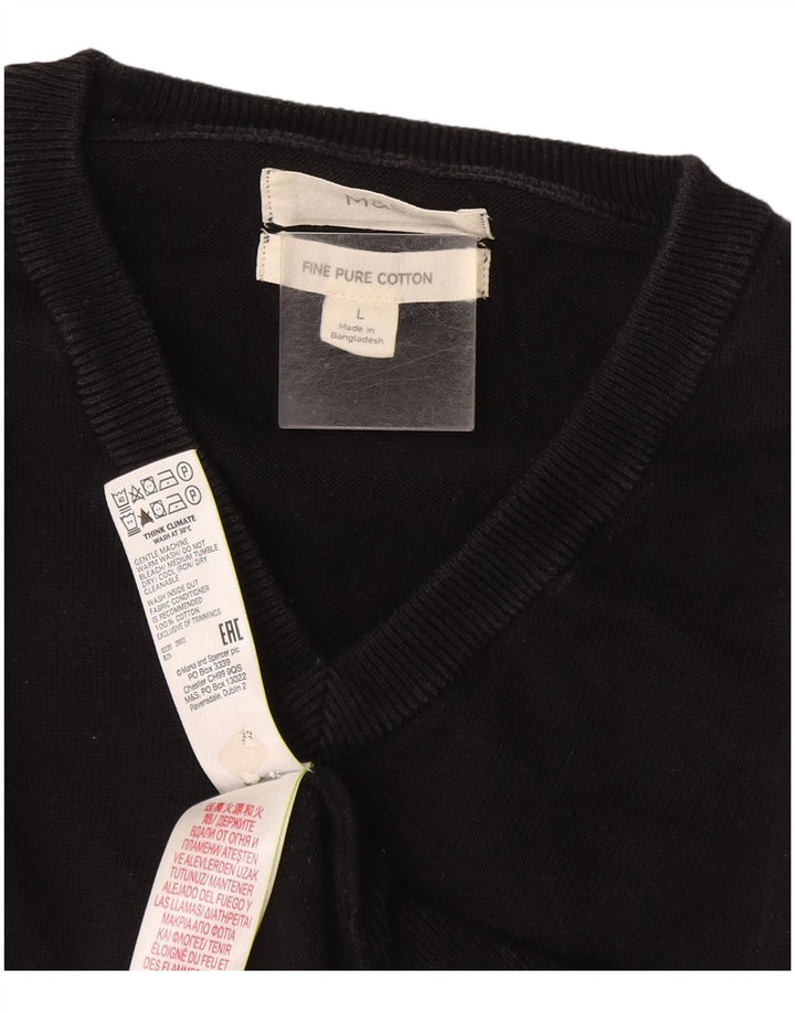 Marks & Spencer Mens V-Neck Jumper Sweater Large Black Cotton