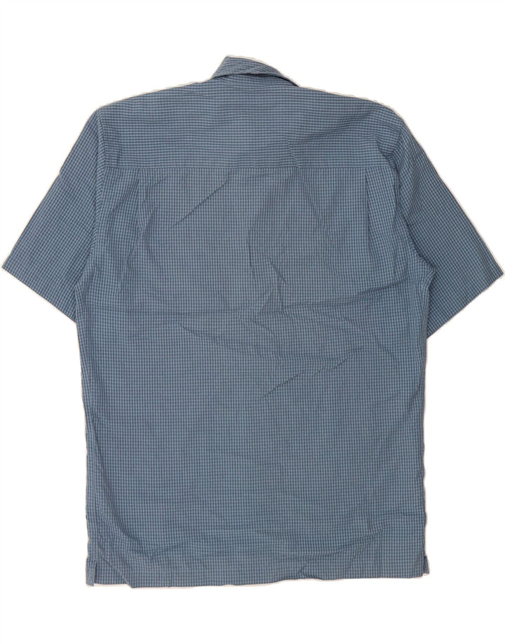 PIERRE CARDIN Mens Short Sleeve Shirt Medium Blue Check Rayon Vintage Pierre Cardin and Second-Hand Pierre Cardin from Messina Hembry 