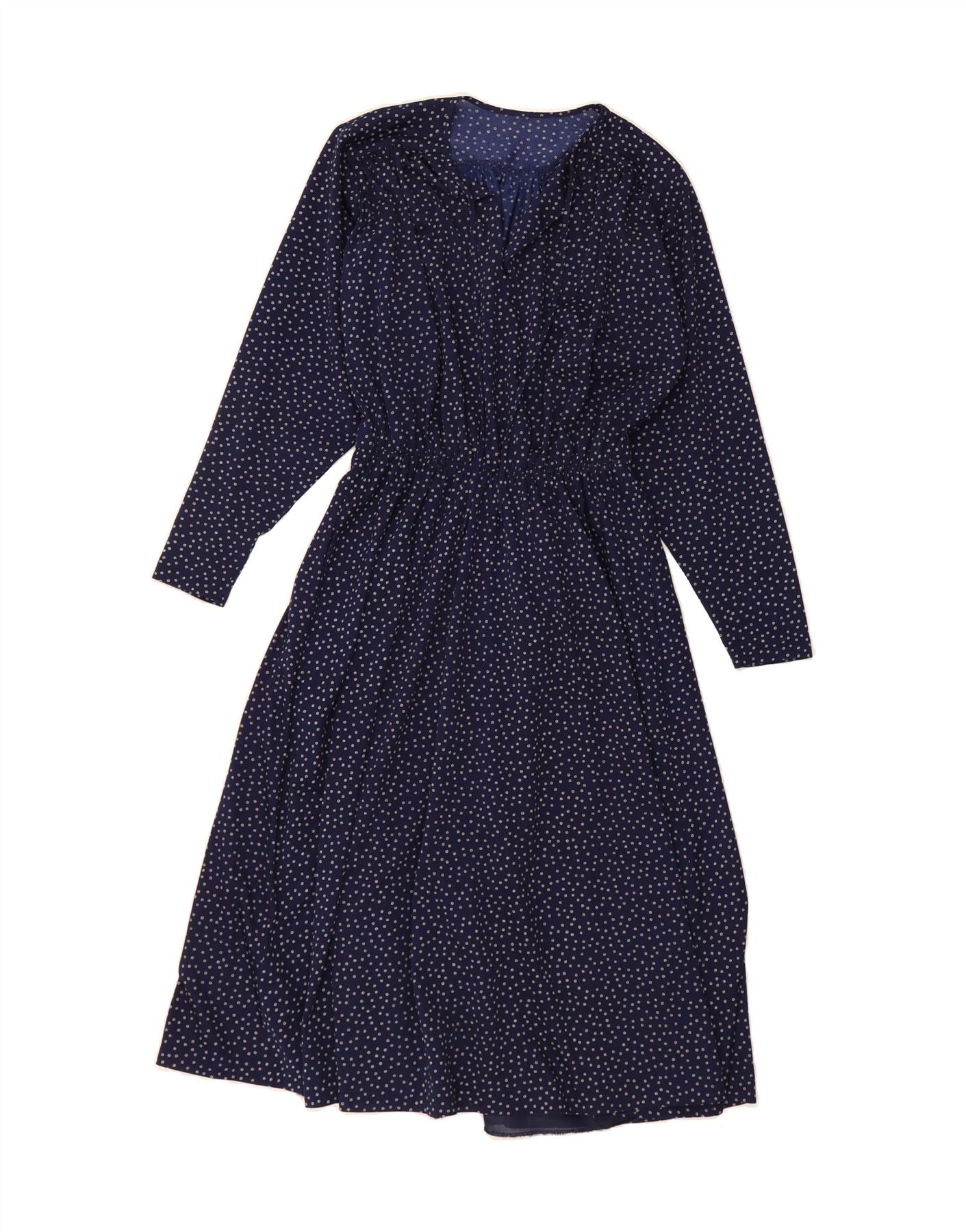VINTAGE Womens Long Sleeve Maxi Dress EU 36 Small Navy Blue Spotted ...