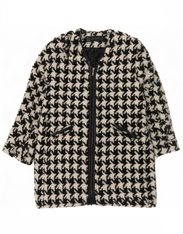 Zara Womens Overcoat UK 16 Large Black Houndstooth Wool