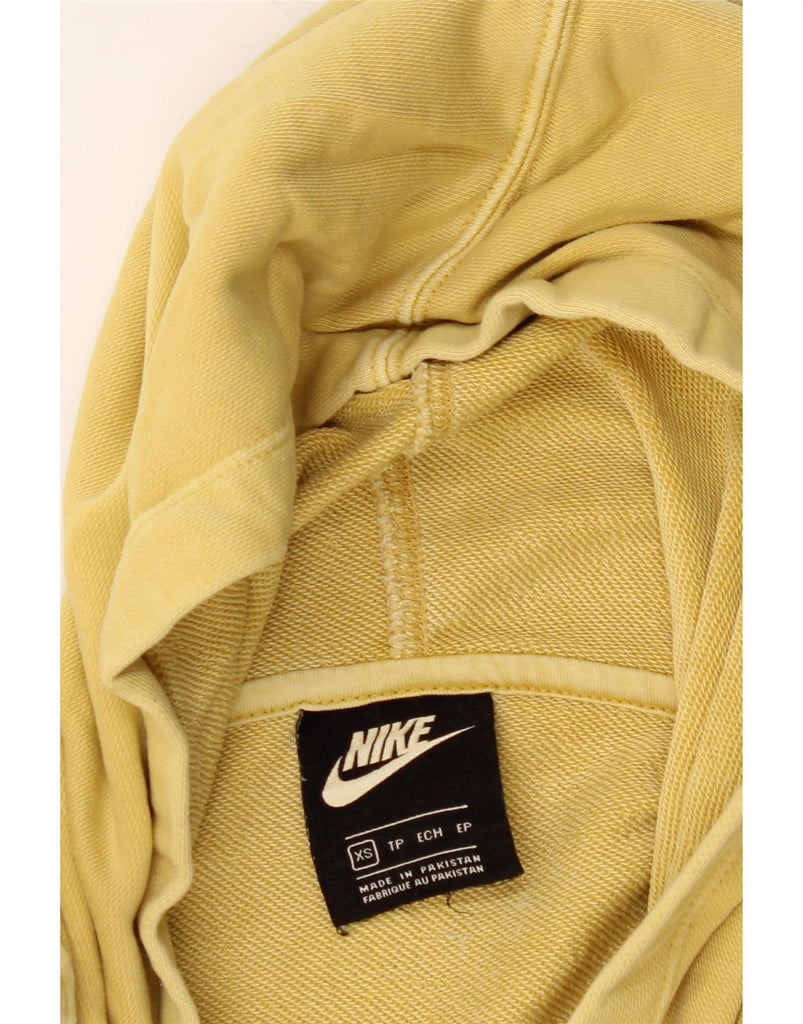 NIKE Womens Oversized Crop Graphic Hoodie Jumper UK 6 XS Yellow Cotton Vintage Nike and Second-Hand Nike from Messina Hembry 