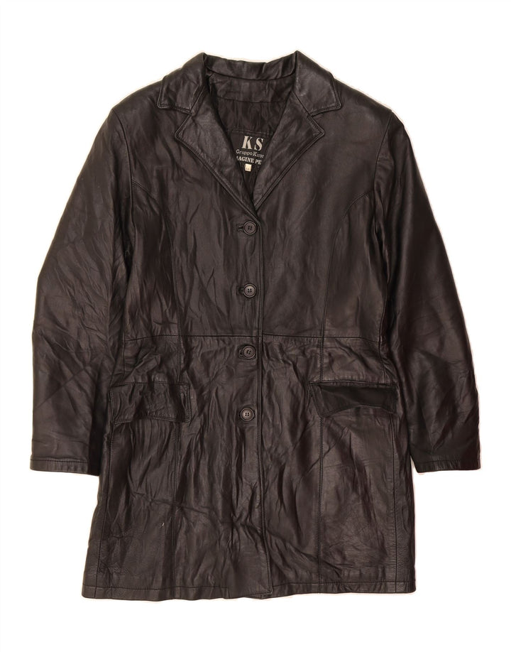 KIROS Womens Leather Coat IT 44 Medium Black Leather Vintage Kiros and Second-Hand Kiros from Messina Hembry 