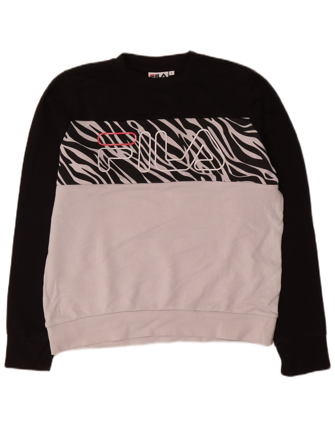 Fila Mens Graphic Sweatshirt Jumper Small White Colourblock Cotton