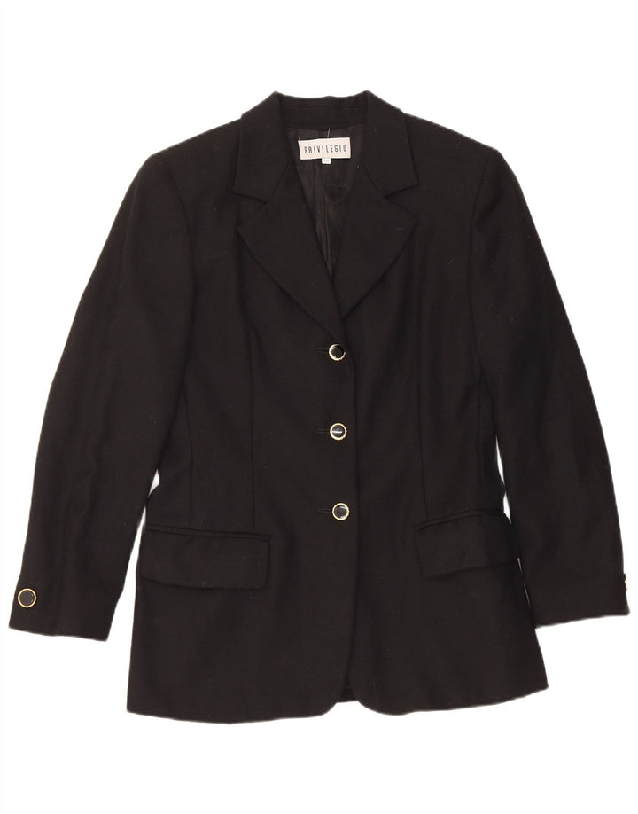 Privilegio Womens 3 Button Blazer Jacket IT 40 Small Black Virgin Wool
