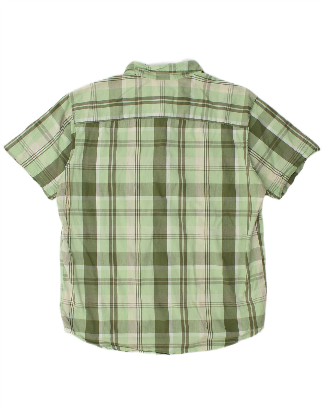 Columbia Mens Short Sleeve Regular Fit Shirt Large Green Check Cotton