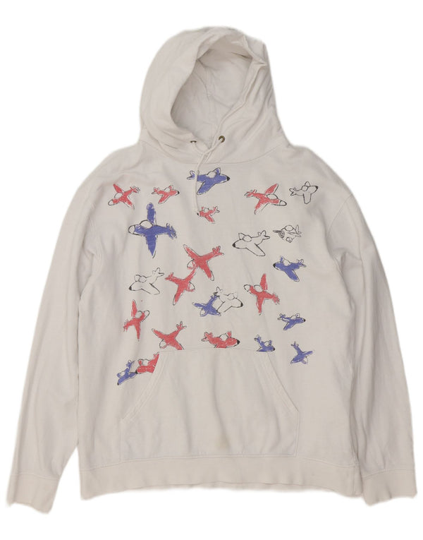 Topshop Womens Graphic Hoodie Jumper UK 14 Medium White Cotton