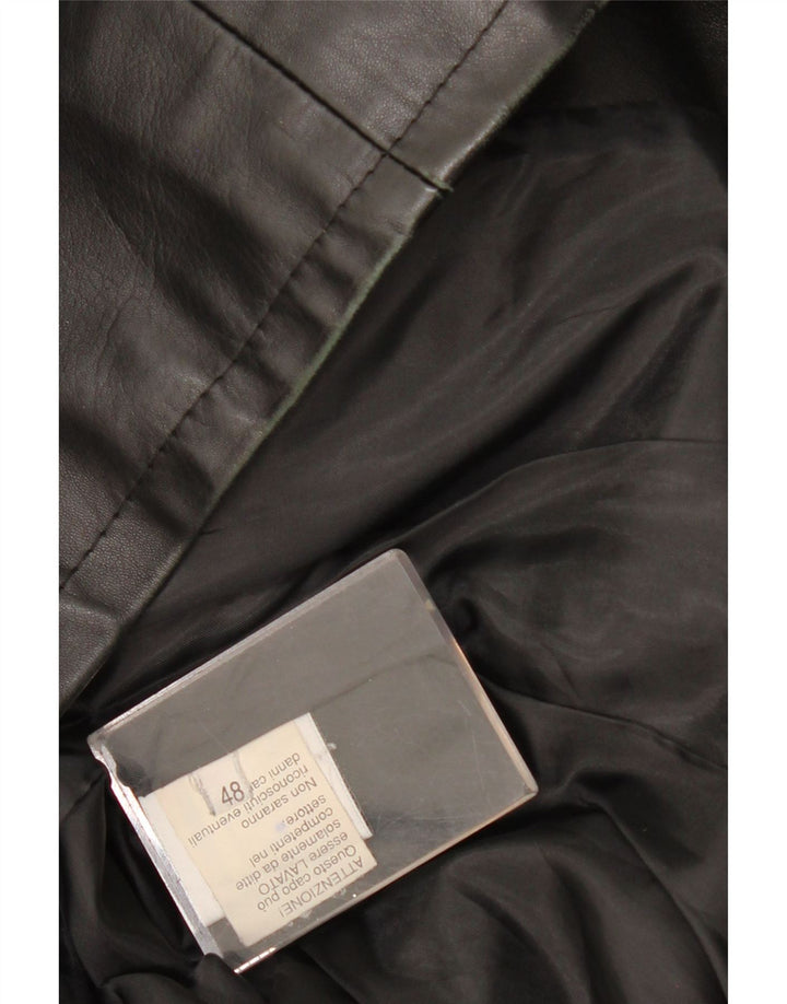 Vintage Womens 3 Button Leather Blazer Jacket IT 48 XL Black Leather