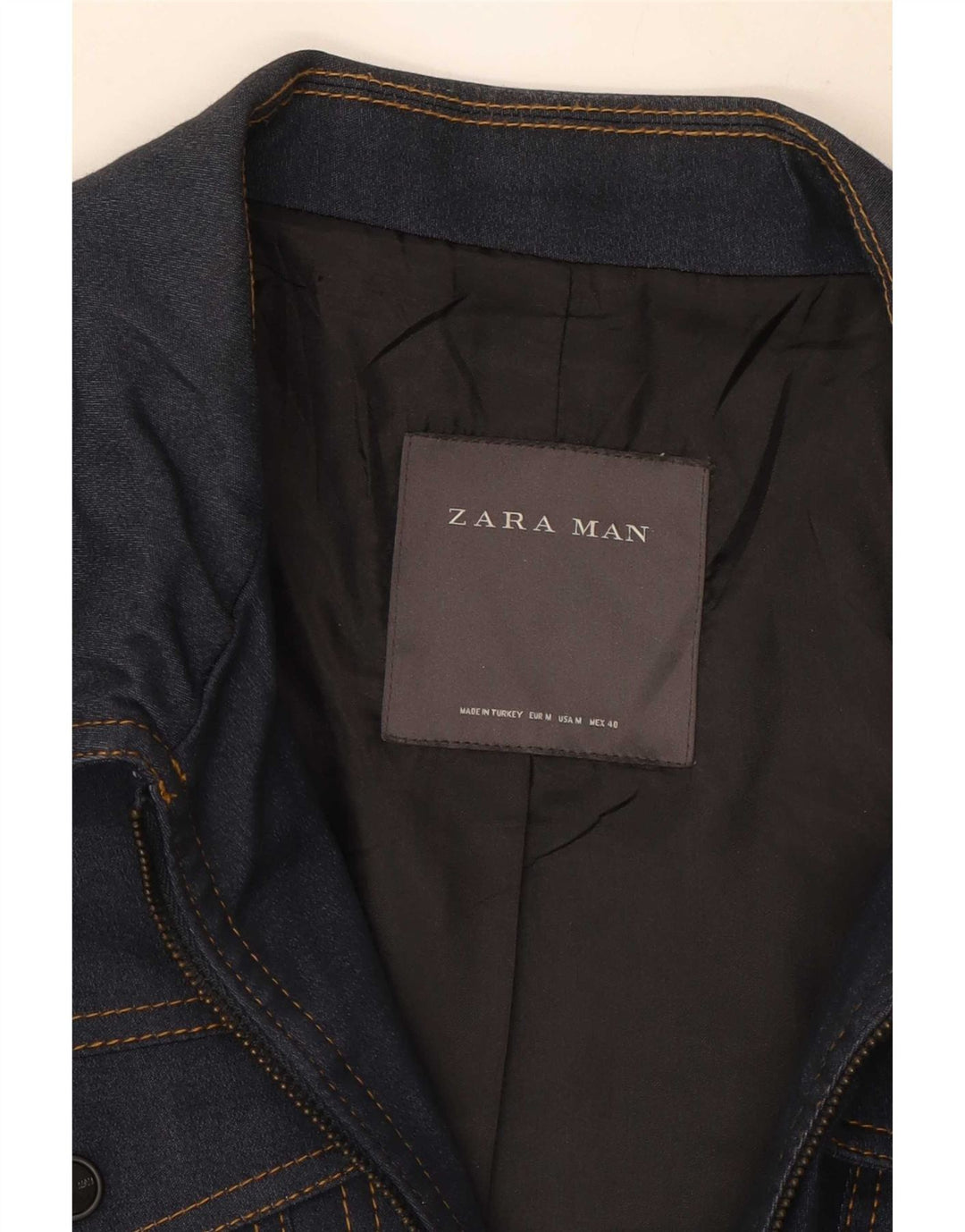 Zara Mens Denim Jacket UK 38 Medium Navy Blue Cotton