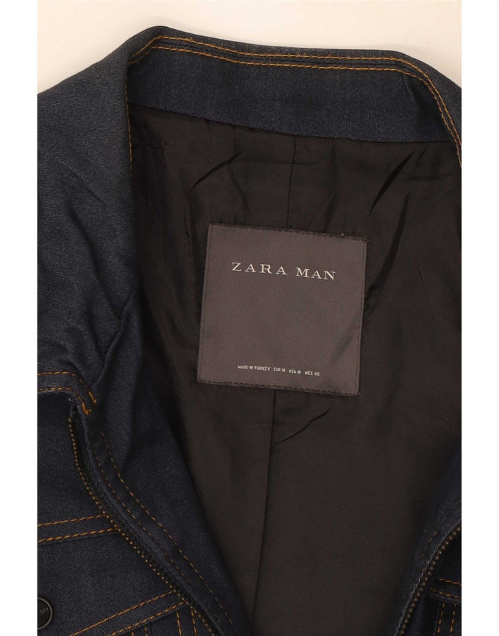Zara Mens Denim Jacket UK 38 Medium Navy Blue Cotton