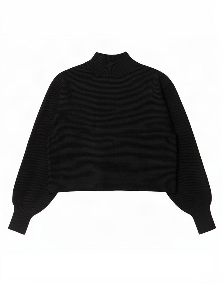 Zara Womens Crop Turtle Neck Jumper Sweater UK 12 Medium Black Striped