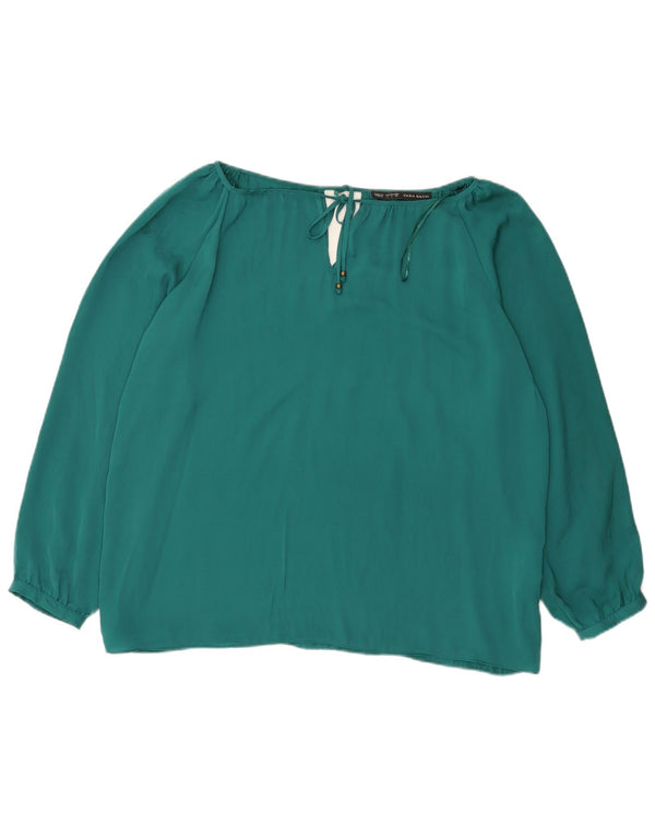 Zara Womens Oversized Blouse Top UK 16 Large Green Polyester