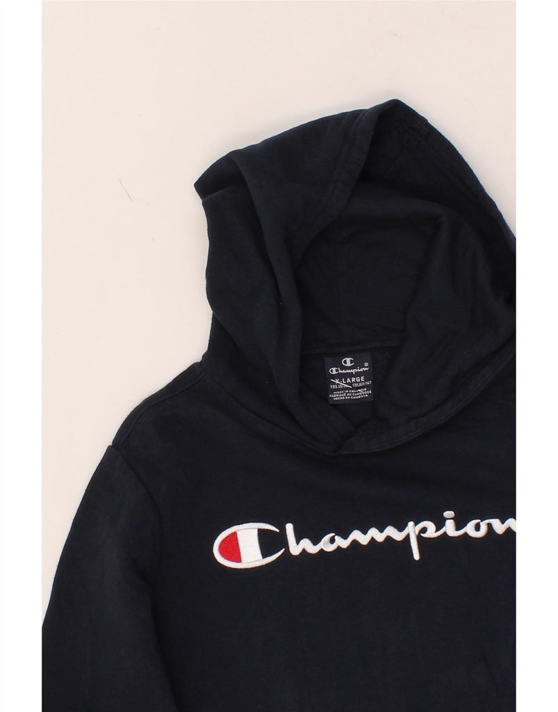 CHAMPION Boys Graphic Hoodie Jumper 13-14 Years XL Navy Blue Vintage Champion and Second-Hand Champion from Messina Hembry 