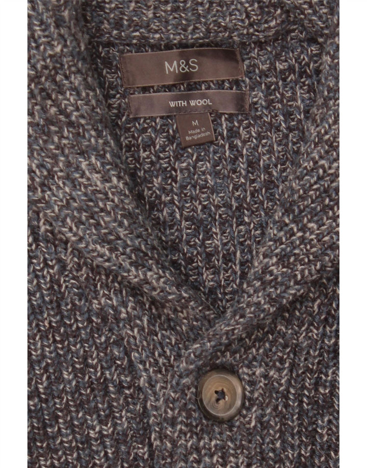 Marks & Spencer Mens Cardigan Sweater Medium Blue Flecked Wool