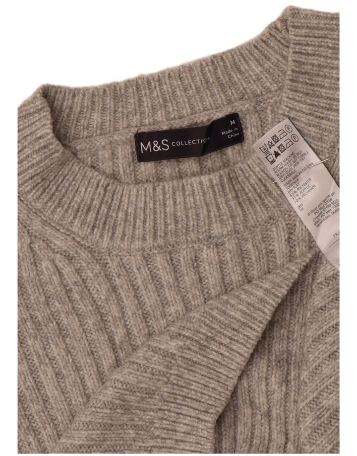 Marks & Spencer Womens Crew Neck Jumper Sweater UK 12 Medium Grey Polyester