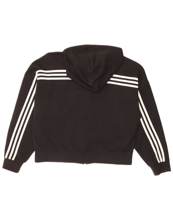 Adidas Womens Crop Oversized Zip Hoodie Sweater UK 12/14 Medium Black
