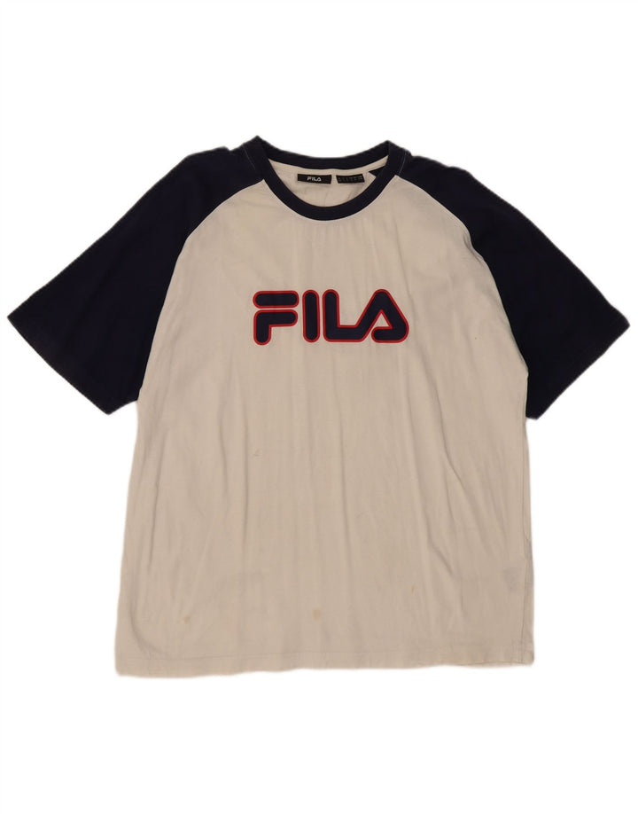 FILA Mens Graphic T-Shirt Top Large White Colourblock Cotton