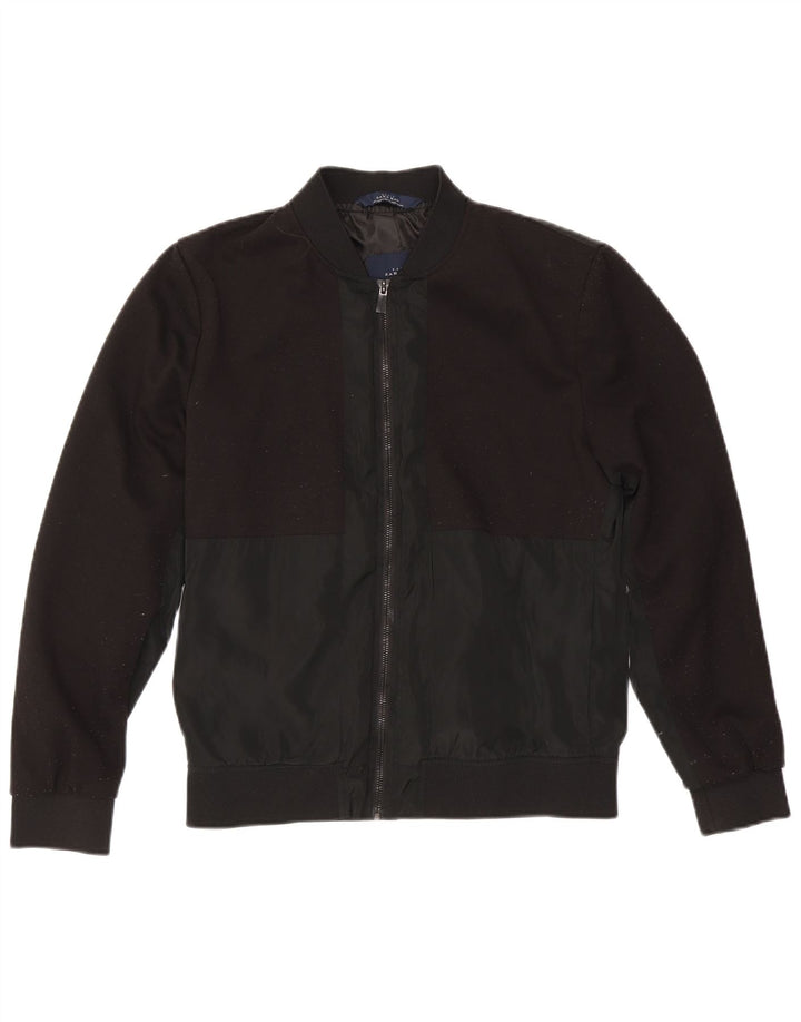 Zara Mens Bomber Jacket UK 40 Large Black Polyester