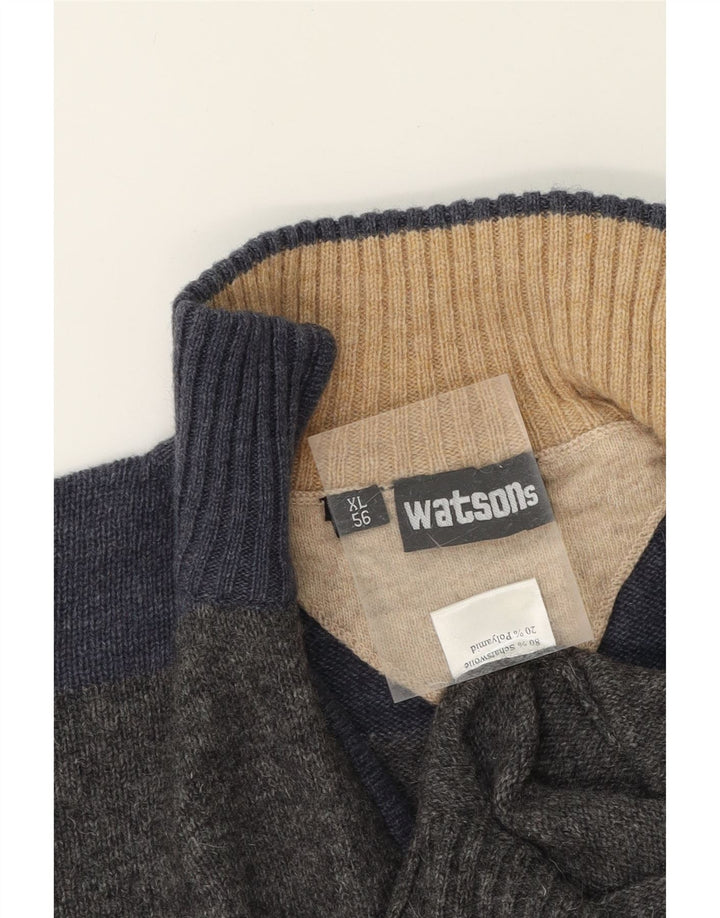 WATSON'S Mens Zip Neck Jumper Sweater IT 56 XL Grey Colourblock Wool Vintage Watson's and Second-Hand Watson's from Messina Hembry 