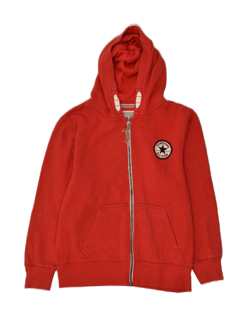 CONVERSE Boys Zip Hoodie Sweater 10-11 Years Medium Red Cotton | Vintage Converse | Thrift | Second-Hand Converse | Used Clothing | Messina Hembry 