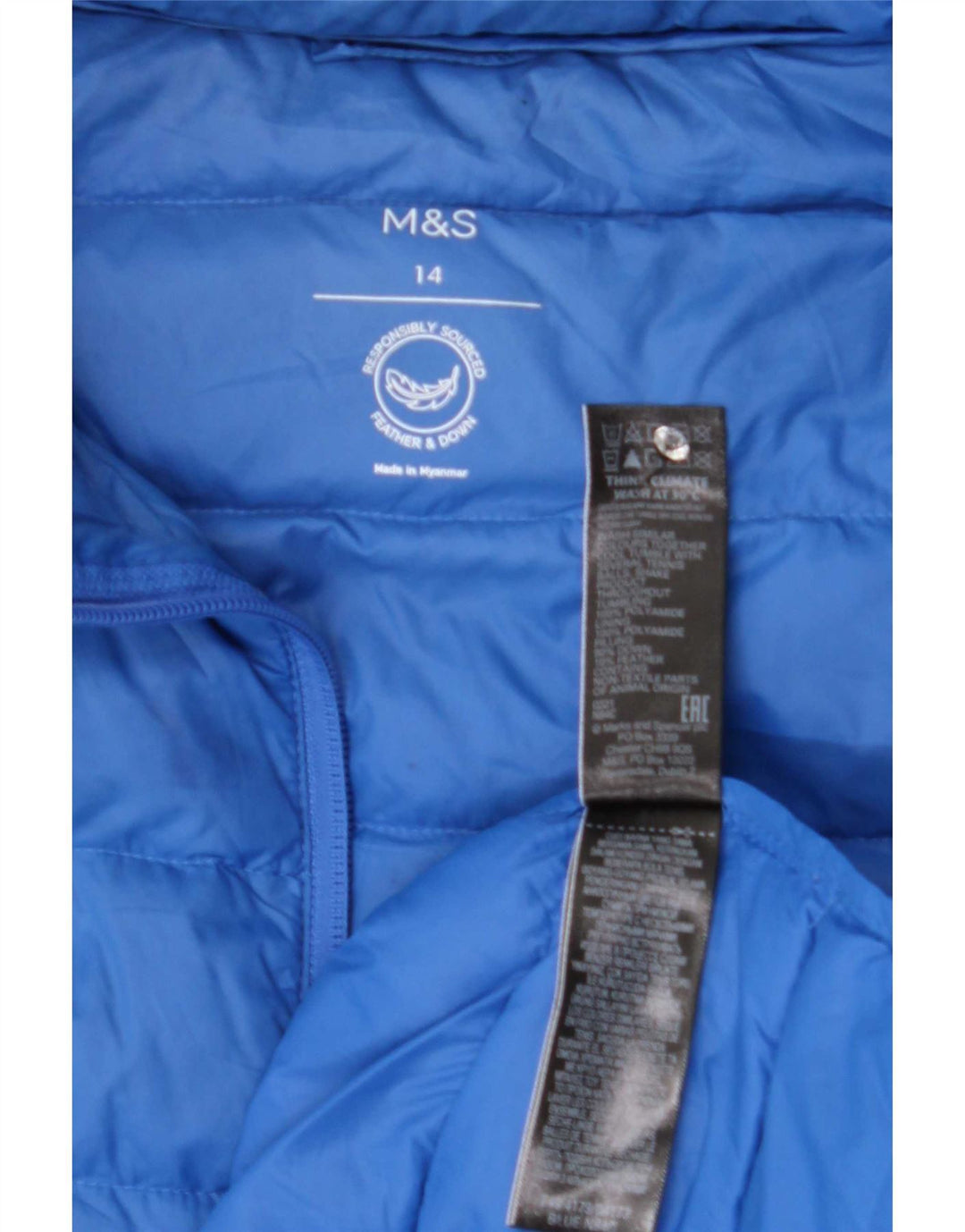 Marks & Spencer Womens Padded Jacket UK 14 Large Blue Polyamide